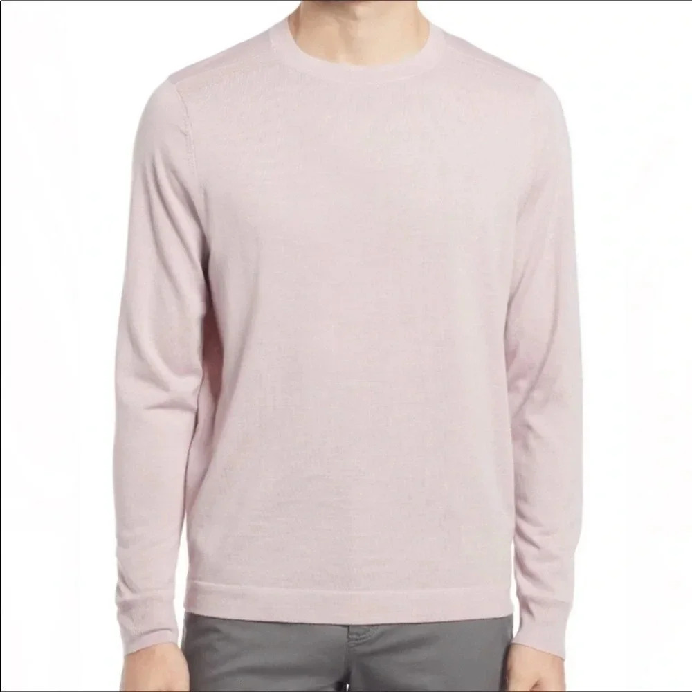 NWT Nordstrom Men’s Coolmax Tech Smart Crewneck Wool Sweater Pink Long Sleeve
